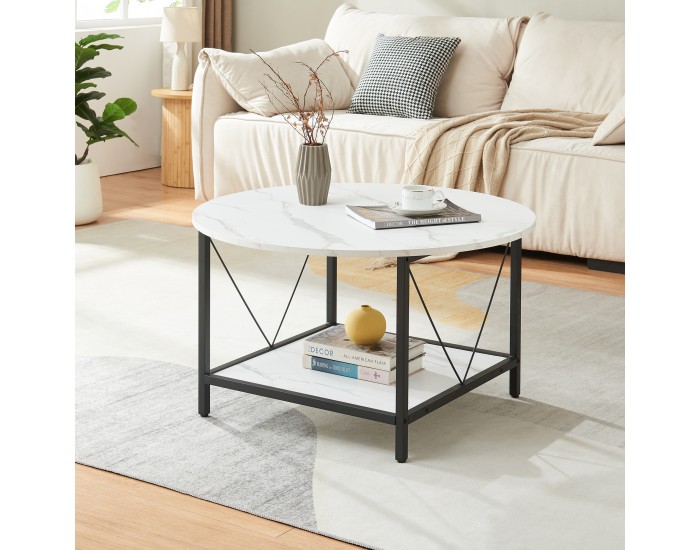 Маса за кафе Filem Ø80x46 см мраморна визия, бяла []