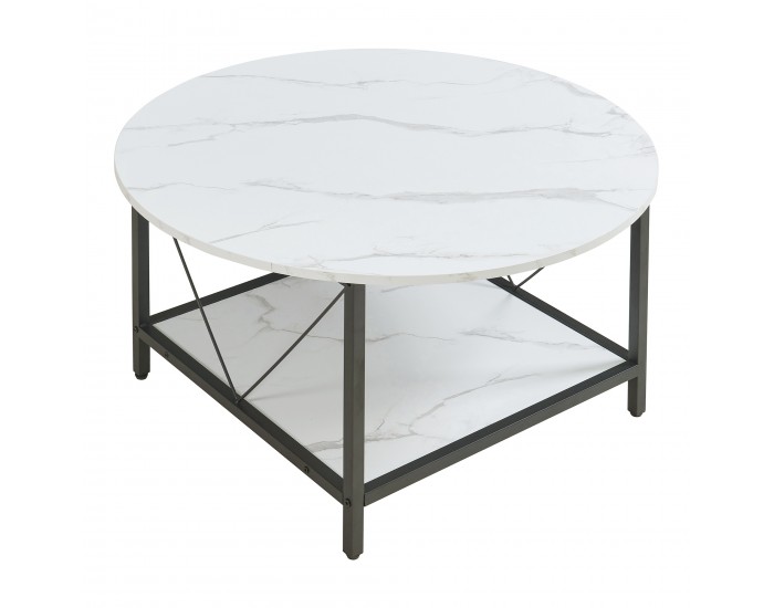 Маса за кафе Filem Ø80x46 см мраморна визия, бяла []