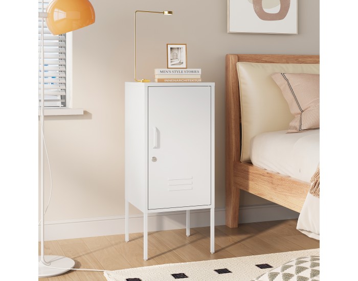 Нощно шкафче Hausjärvi 82x35x35 cm дръжка за врата лява стомана бяла []