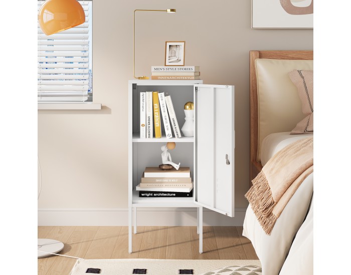 Нощно шкафче Hausjärvi 82x35x35 cm дръжка за врата лява стомана бяла []