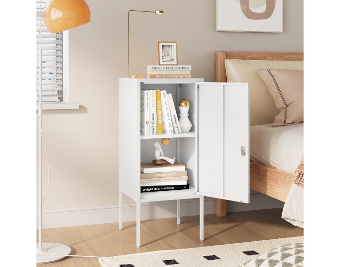 Нощно шкафче Hausjärvi 82x35x35 cm дръжка за врата лява стомана бяла []