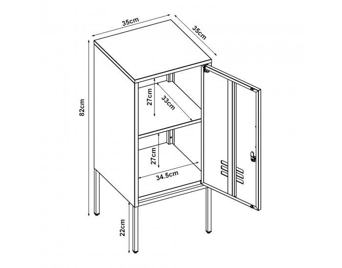 Нощно шкафче Hausjärvi 82x35x35 cm дръжка за врата лява стомана бяла []