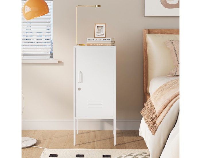 Нощно шкафче Hausjärvi 82x35x35 cm дръжка за врата лява стомана бяла []