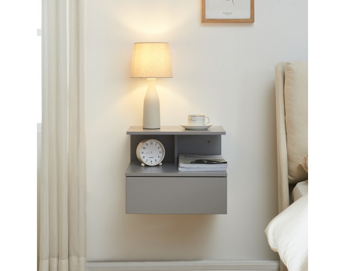 Висящо нощно шкафче с чекмедже Amberg, светло сиво []