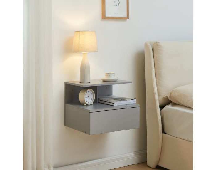 Висящо нощно шкафче с чекмедже Amberg, светло сиво []