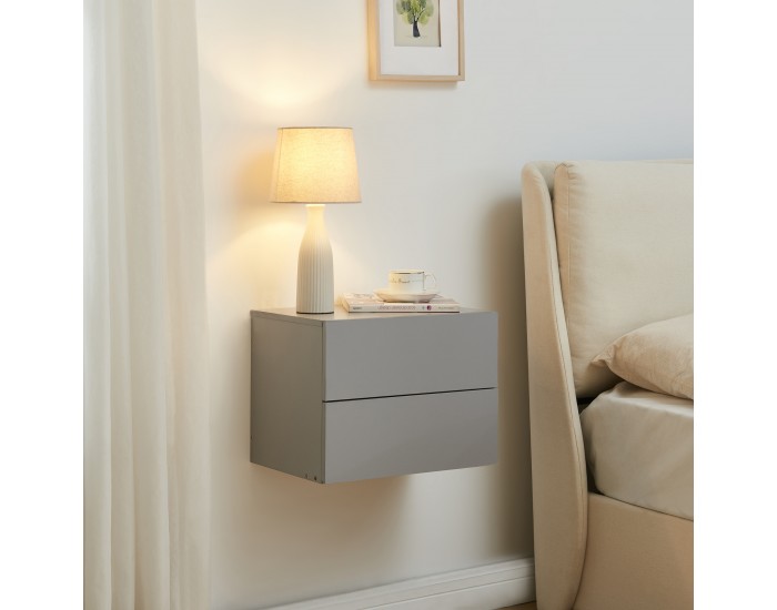 Висящо нощно шкафче Ampfing с 2 чекмеджета светло сиво []
