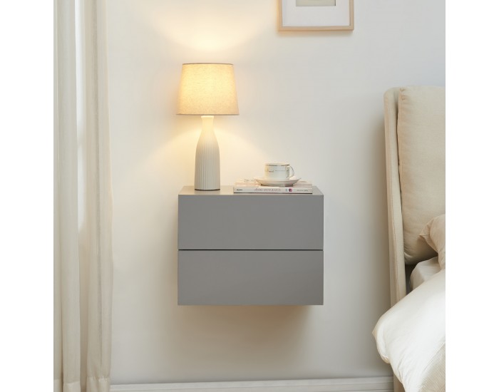 Висящо нощно шкафче Ampfing с 2 чекмеджета светло сиво []