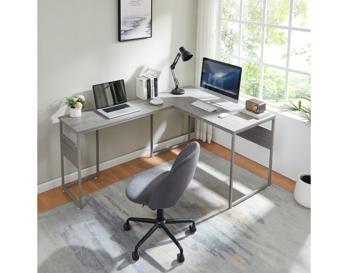 Г-образно бюро Karlstang 166x120x75 см светло сиво []