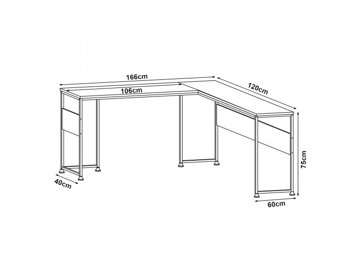 Г-образно бюро Karlstang 166x120x75 см светло сиво []
