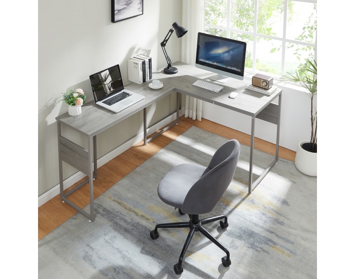 Г-образно бюро Karlstang 166x120x75 см светло сиво []