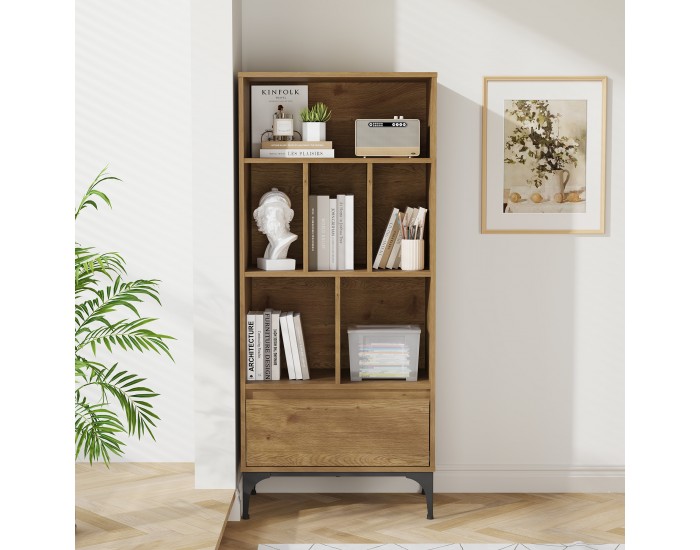 Етажерка Kistiandi 137x60x35 см вид дъб, тъмен []