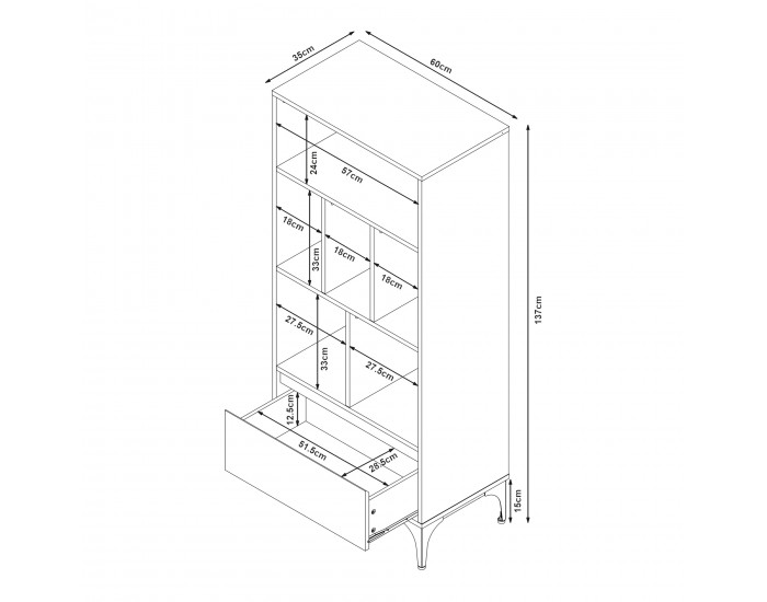 Етажерка Kistiandi 137x60x35 см вид дъб, тъмен []