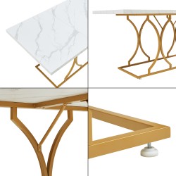 Трапезна маса Figa за 6 човека, мраморна визия, бяло/златно [] - Трапезни маси