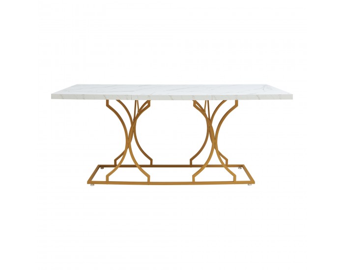 Трапезна маса Figa за 6 човека, мраморна визия, бяло/златно []
