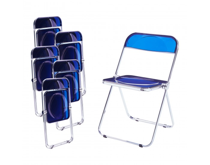 Сгъваем стол Pornainen, комплект 6 бр., тъмно син, прозрачен []