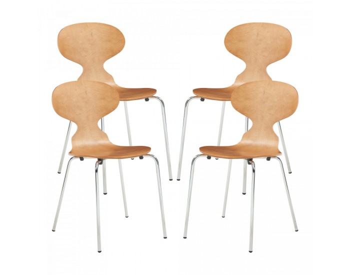 Комплект трапезарни столове Kil от 4 броя, вид на орех/хром []