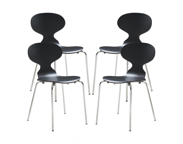 Комплект трапезарни столове Kil от 4 бр., черен/хром []