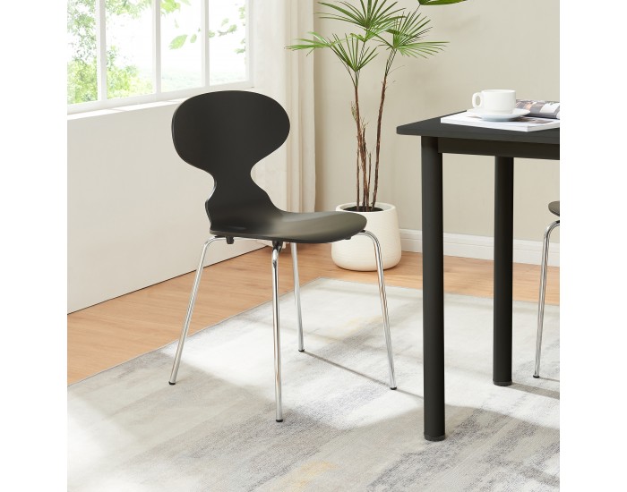 Комплект трапезарни столове Kil от 4 бр., черен/хром []