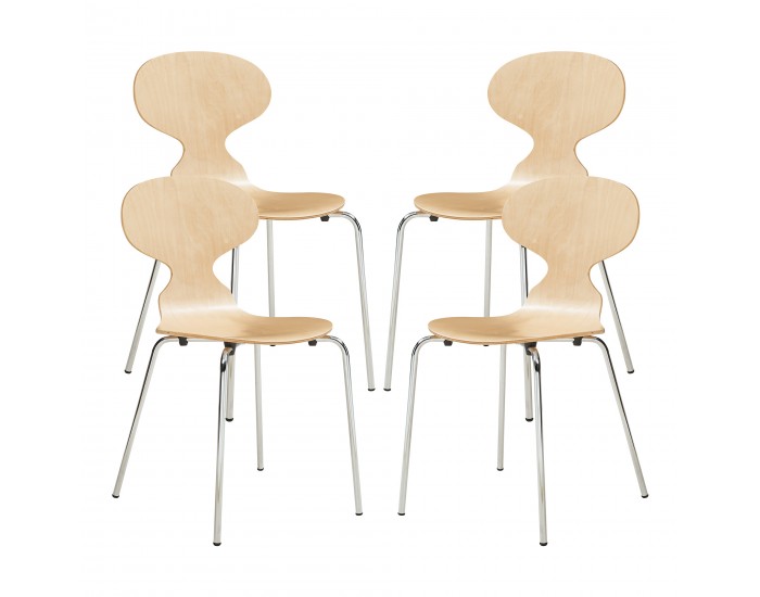 Комплект трапезарни столове Kil от 4 бр., дърво/хром []