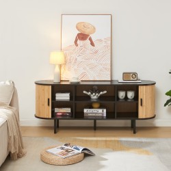 ТВ шкаф Tvedestrand 140x40x55 см бамбук черен/натурален [] - Sonata G