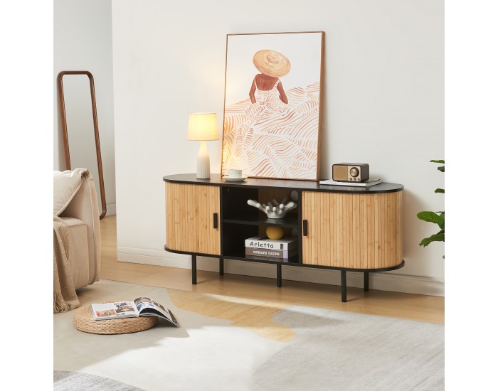 ТВ шкаф Tvedestrand 140x40x55 см бамбук черен/натурален []