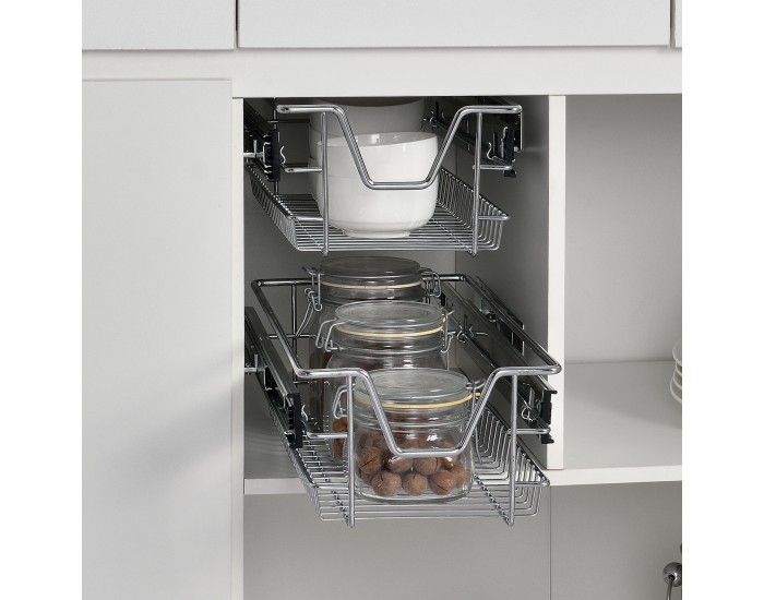 Комплект 2 телескопични чекмеджета 27x44x14 см стоманено сребристо []