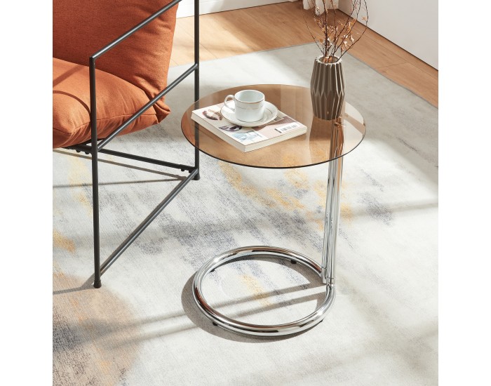 Помощна маса Ylivieska 46xØ45 см цвят хром/кехлибарено стъкло []