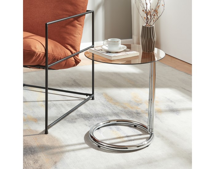 Помощна маса Ylivieska 46xØ45 см цвят хром/кехлибарено стъкло []