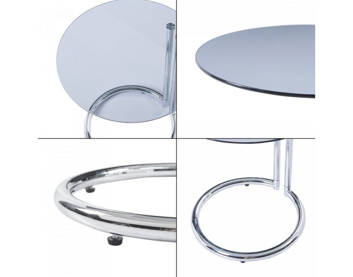 Помощна маса Ylivieska 46xØ45 см цвят хром/сиво стъкло []