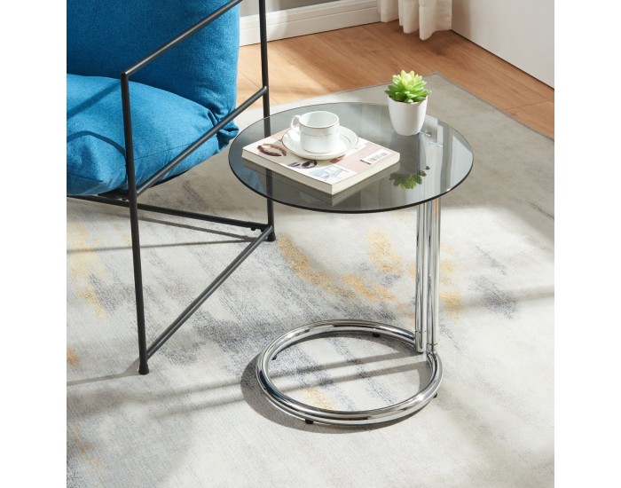 Помощна маса Ylivieska 46xØ45 см цвят хром/сиво стъкло []