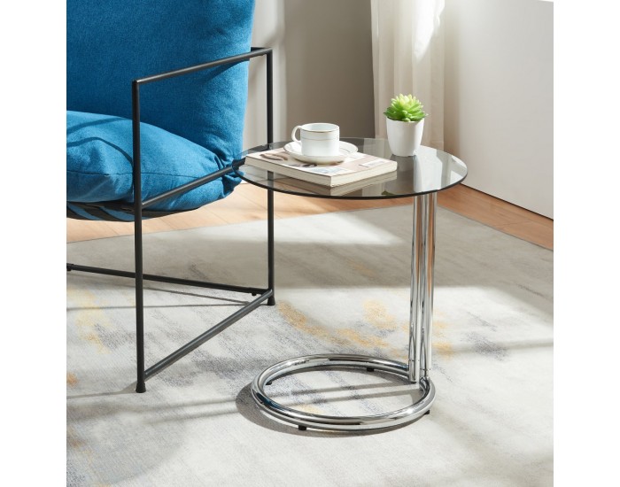 Помощна маса Ylivieska 46xØ45 см цвят хром/сиво стъкло []