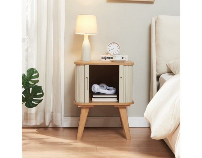 Помощна маса Tysvær 59x45x45 см бамбук/кремаво бяло []