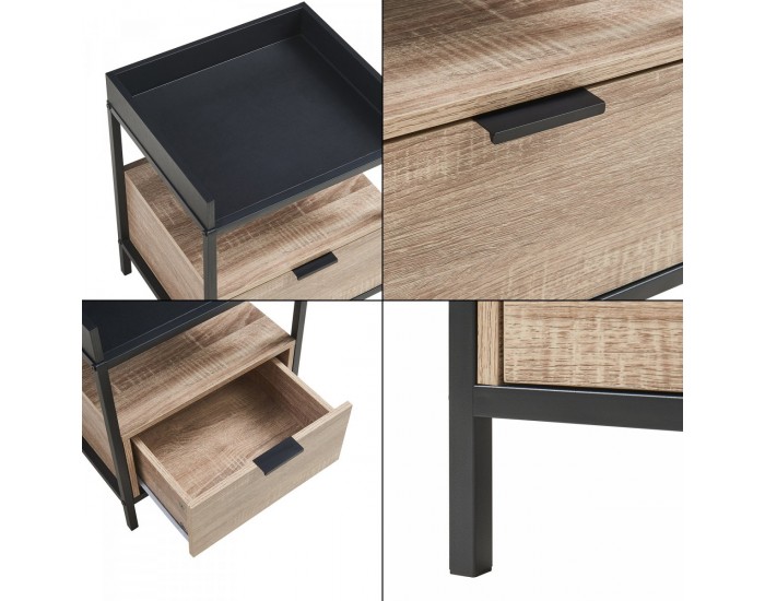 Нощно шкафче Belana 51x40x35 см черно/изглед дъб []