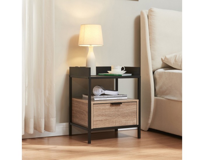 Нощно шкафче Belana 51x40x35 см черно/изглед дъб []