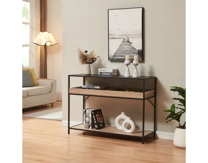 Конзолна маса Белана 110x40x80 см черно/изглед дъб []