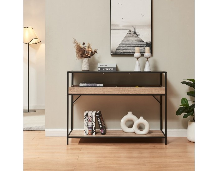 Конзолна маса Белана 110x40x80 см черно/изглед дъб []
