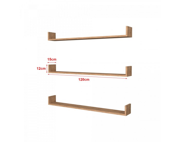 Стенен рафт Höganäs от 3 части, 120x15x12 см, вид дъб []