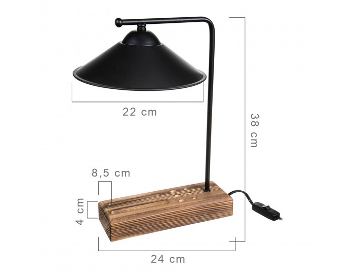 Настолна лампа Folkestone E27 масивно дърво метал черен / дърво []