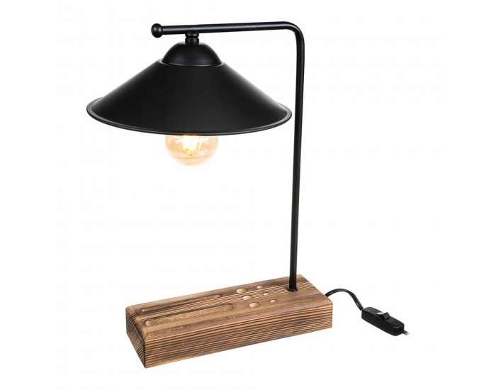 Настолна лампа Folkestone E27 масивно дърво метал черен / дърво []
