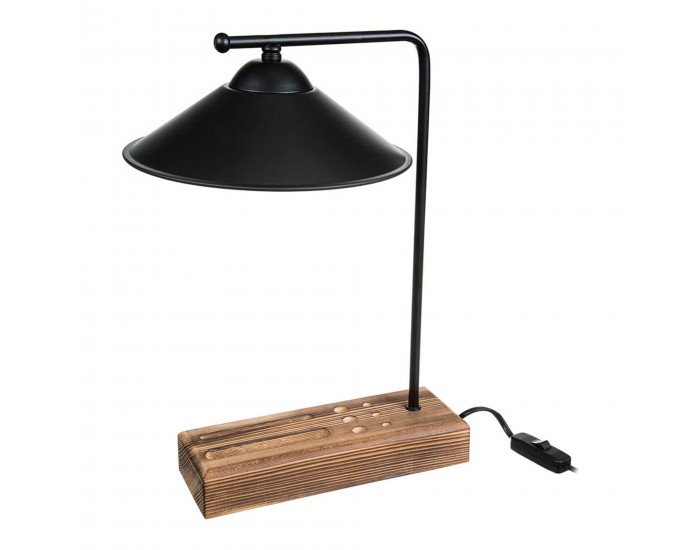 Настолна лампа Folkestone E27 масивно дърво метал черен / дърво []