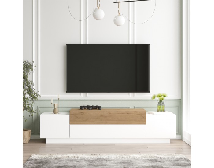 ТВ маса Firås 160x38x39 см дъб/бяло []