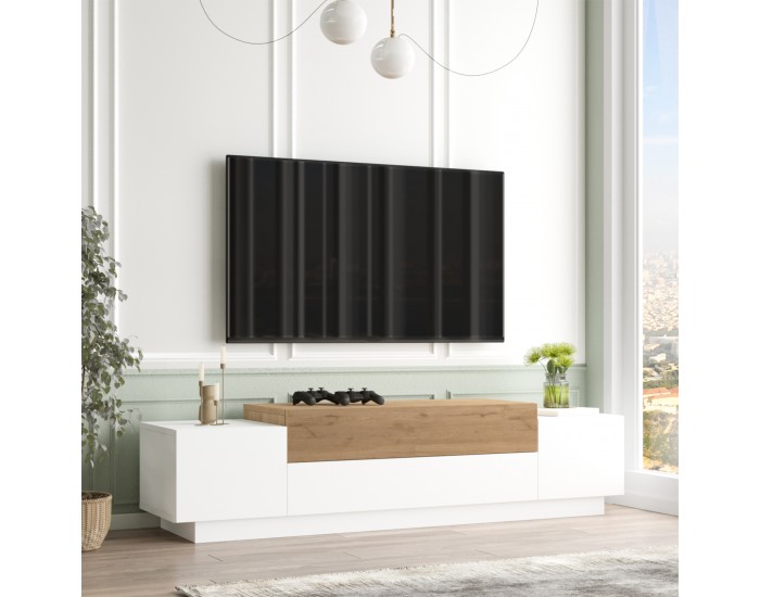 ТВ маса Firås 160x38x39 см дъб/бяло []