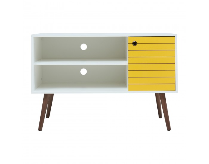 ТВ шкаф Vare 100x40x66 см Бял/Жълт []