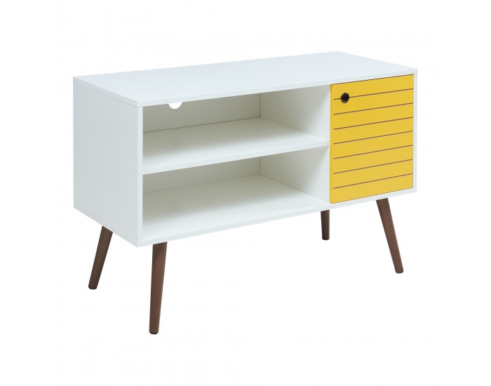 ТВ шкаф Vare 100x40x66 см Бял/Жълт []