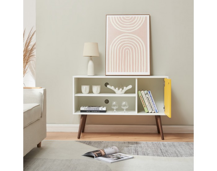 ТВ шкаф Vare 100x40x66 см Бял/Жълт []