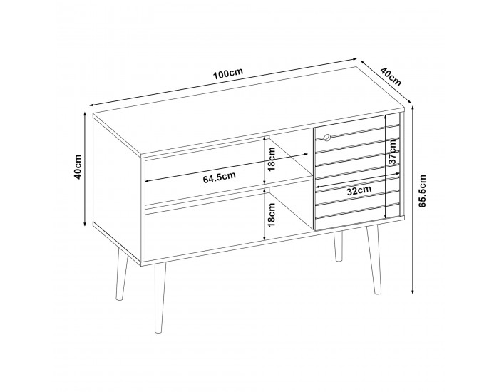 ТВ шкаф Vare 100x40x66 см Бял/Жълт []