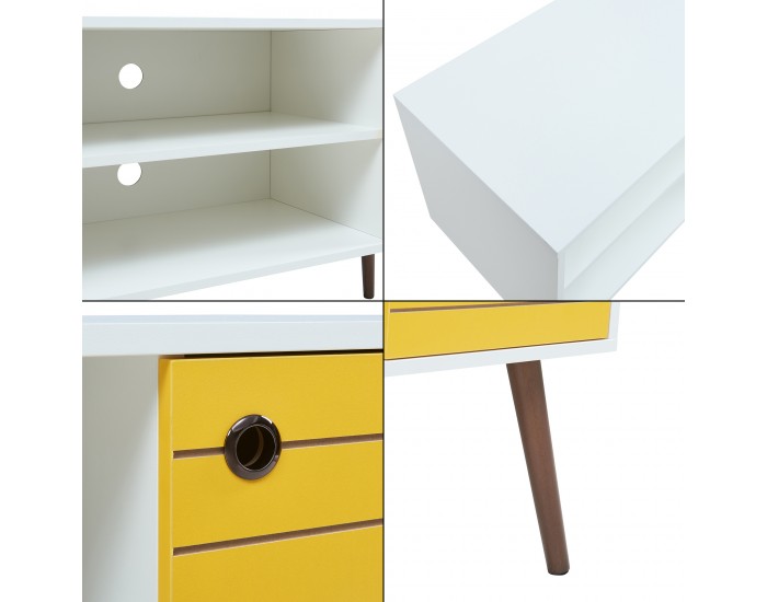 ТВ шкаф Vare 100x40x66 см Бял/Жълт []