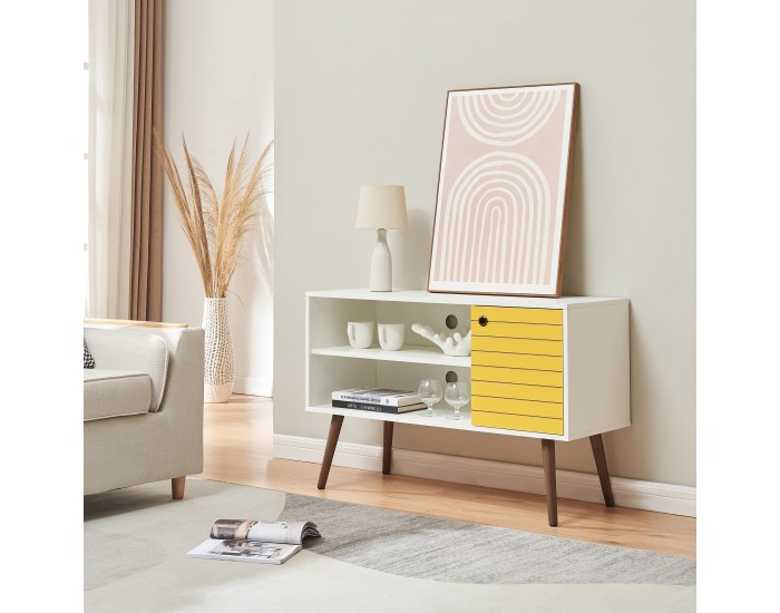 ТВ шкаф Vare 100x40x66 см Бял/Жълт []