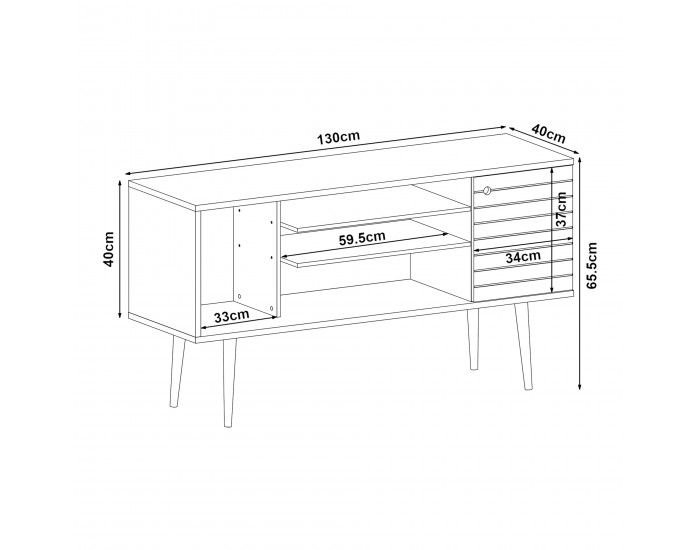 ТВ шкаф Vare 130x40x66 см Бял []