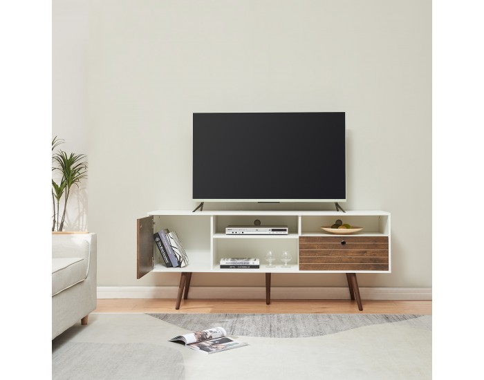 Шкаф за телевизор Vare 165x40x66 см бяло/орех []